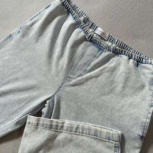 Vanilla Star Womens Light Wash Elastic Waist Wide Leg Denim Pants Size Large